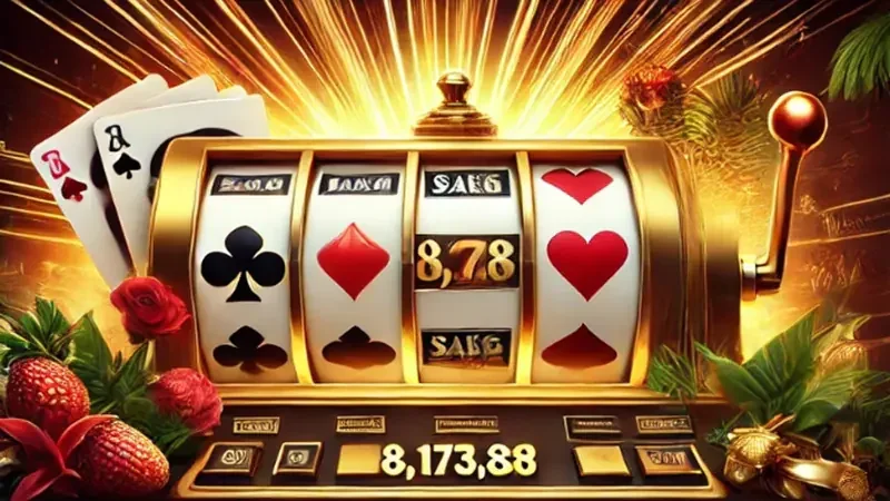 Tampilan permainan slot dengan reel dan simbol berwarna